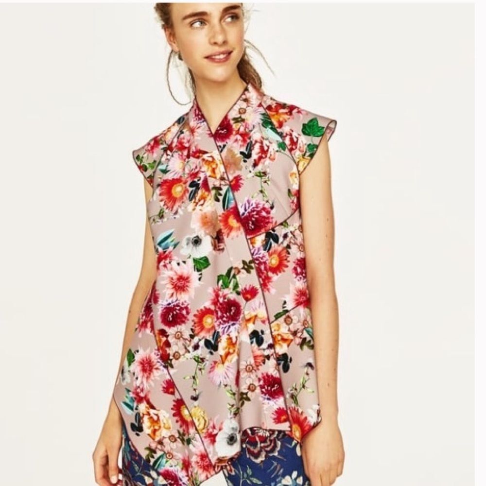 Zara Floral Printed Kimono Inspired Wrap Top XS